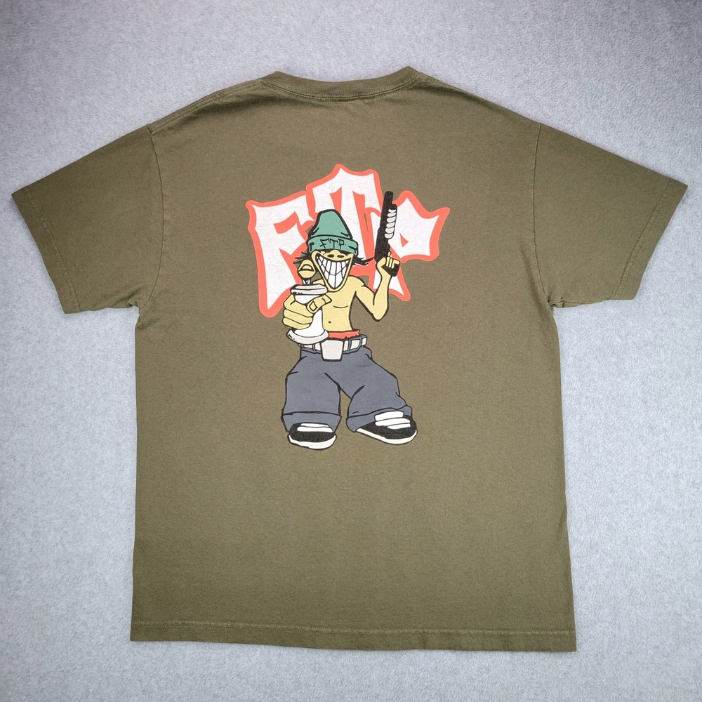 FTP Tagger Graphic T-Shirt Mens L Olive Green Graffiti Streetwear Tee USA
